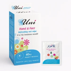 خرید دستمال مرطوب تمیز کننده دست و صورت یونی لد مدل ساشه تکی حاوی ویتامین E جعبه 40عددی