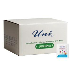 خرید دستمال مرطوب تمیز کننده دست و صورت یونی لد مدل ساشه تکی حاوی ویتامین E کارتن 1000عددی